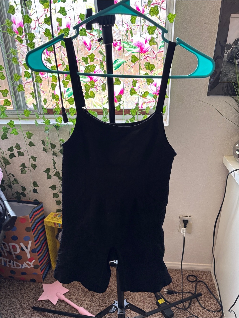 Black Sleeveless Ribbed Romper